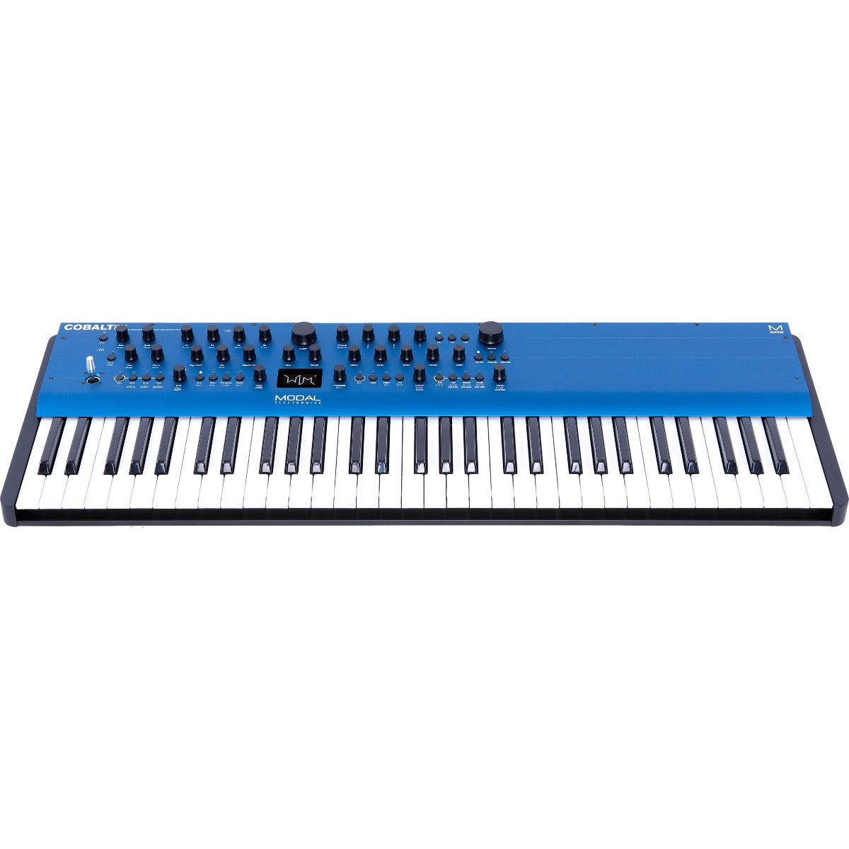 Perspective view of Modal Electronics Cobalt8X 61-Key Virtual Analog Synthesizer showing top and front
