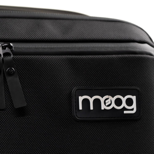 Detail image of Moog Matriarch SR Case showing zipper construction and Moog logo badge