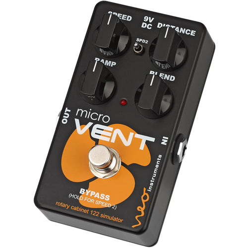 3/4 view of Neo Instruments Micro Vent 122 Rotary Effects Pedal showing top, right side and front