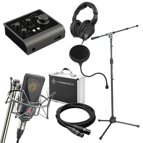 Collage image of the Neumann TLM 103 MT Mono Set with Shockmount and Case - Black STUDIO ESSENTIALS BUNDLE