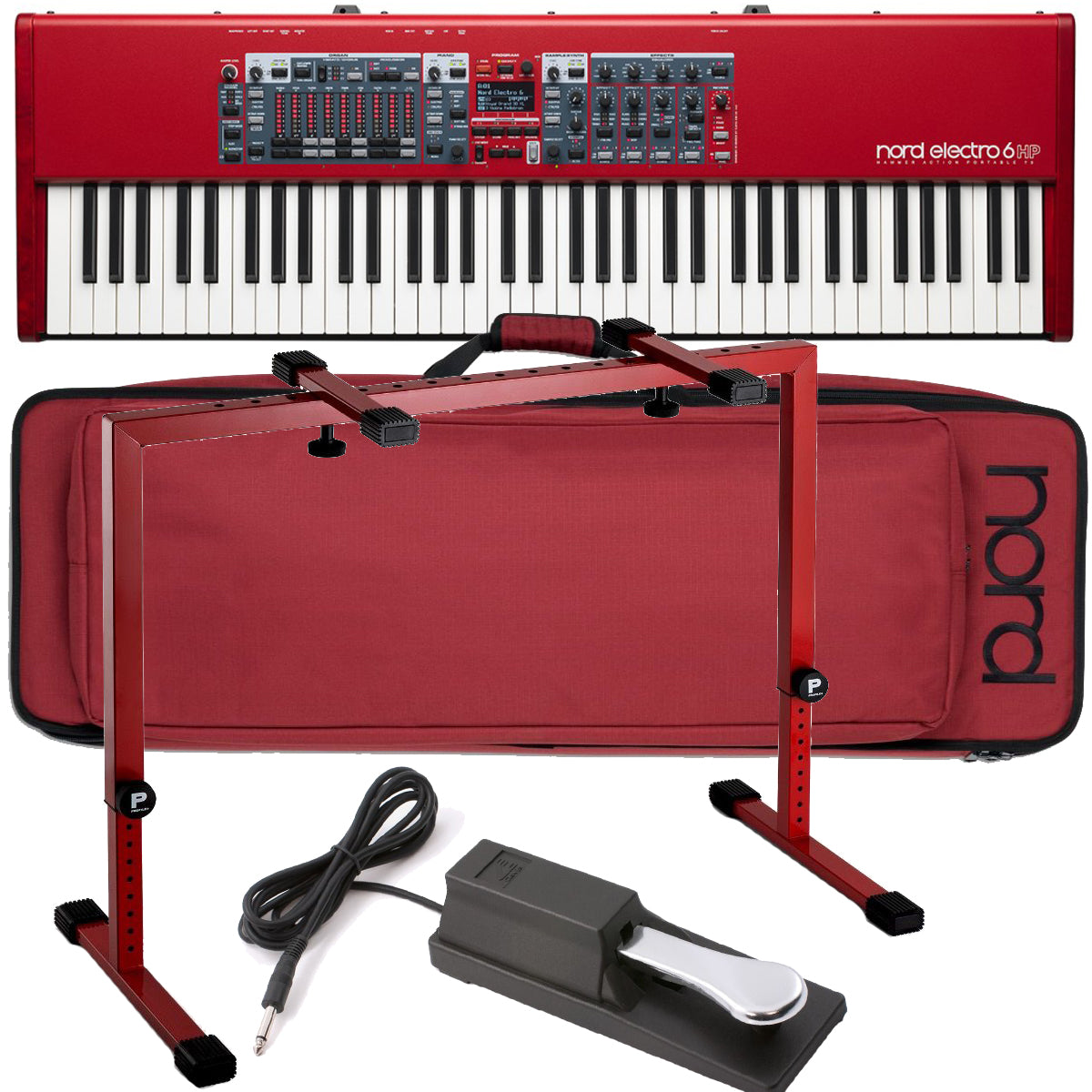 Collage image of the Nord Electro 6 HP 73 Stage Keyboard CARRY BAG KIT bundle