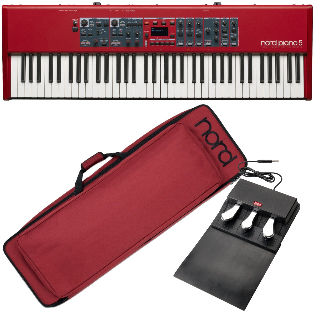 Collage image of the Nord Piano 5 73 Stage Piano CARRY BAG KIT bundle