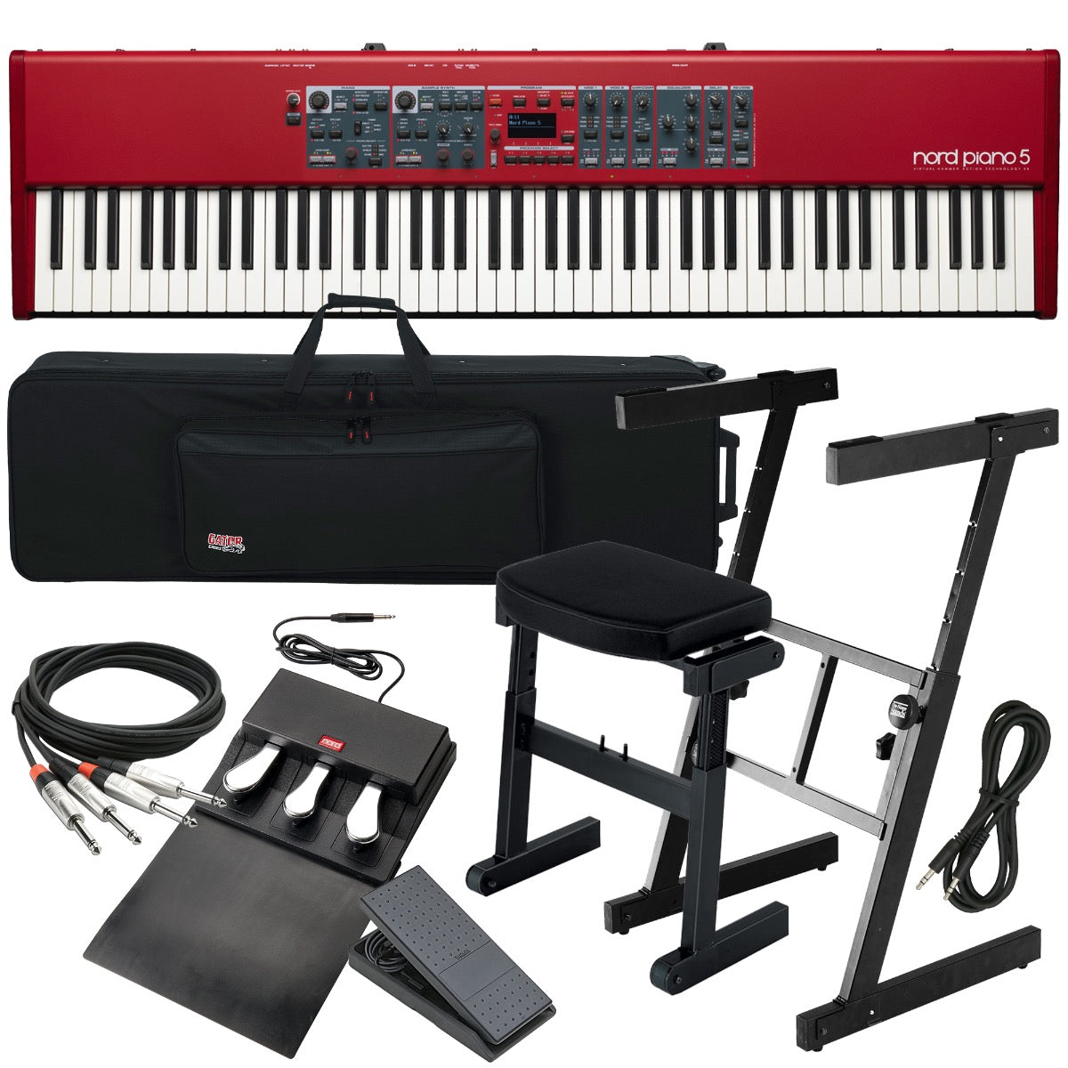 Collage image of the Nord Piano 5 88 Stage Piano STAGE ESSENTIALS BUNDLE