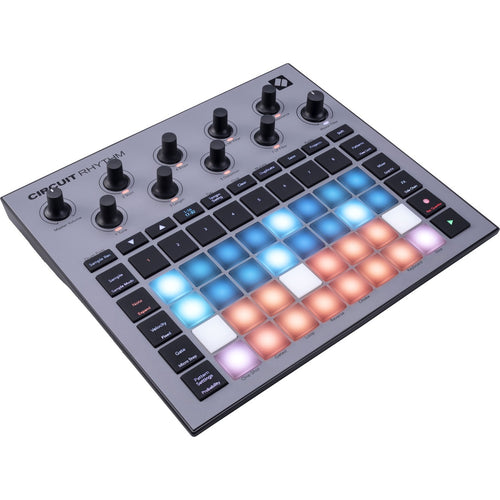 3/4 view of Novation Circuit Rhythm showing top, front and left side
