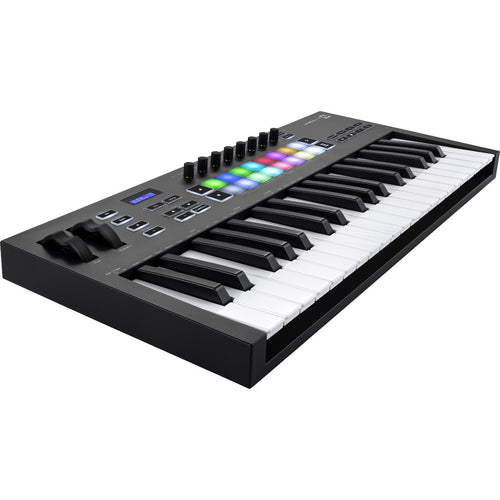 3/4 view of Novation Launchkey 37 MK3 Keyboard Controller showing top, front and left side