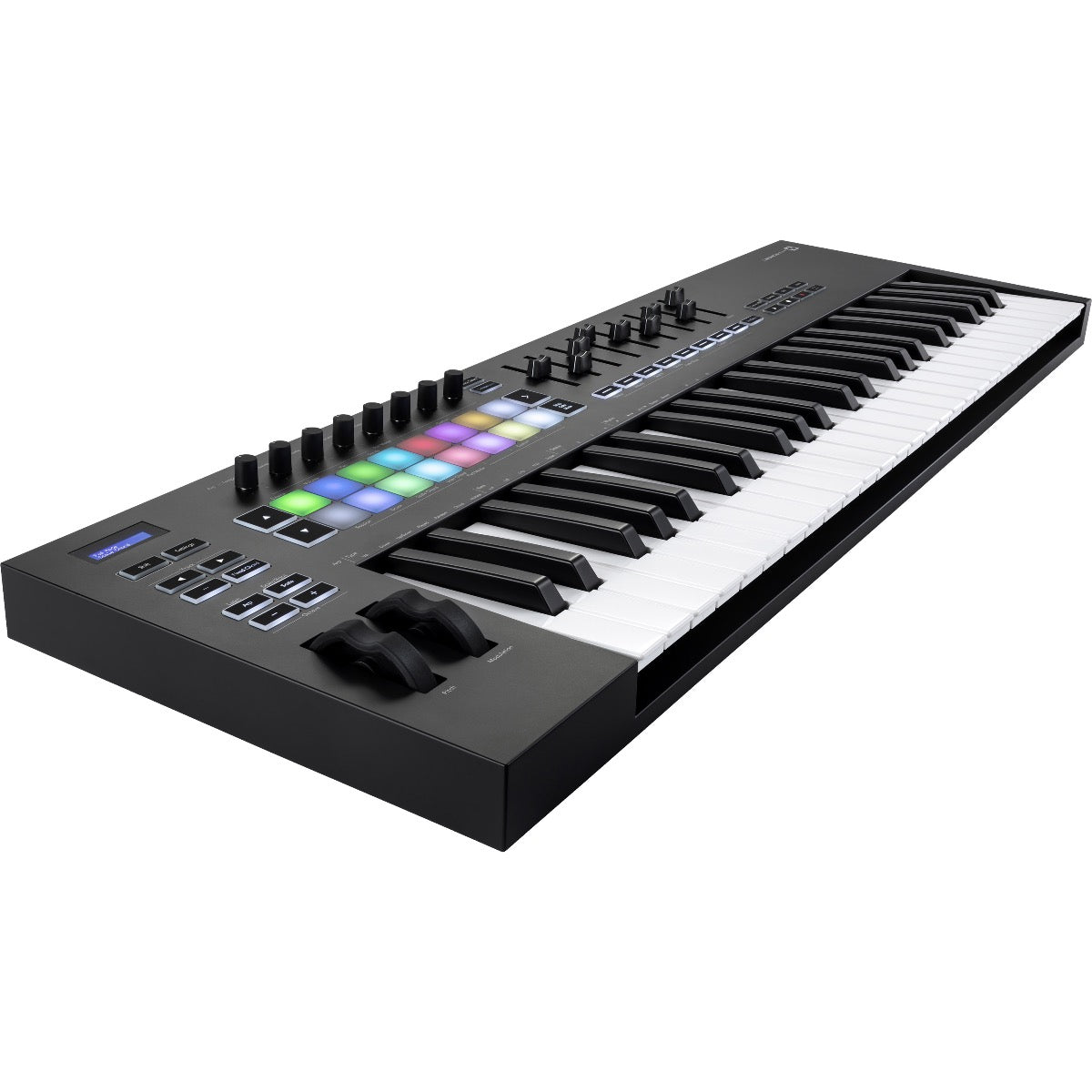 3/4 view of Novation Launchkey 49 MK3 Keyboard Controller showing top, front and left side