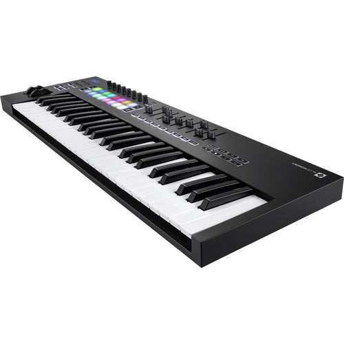 3/4 view of Novation Launchkey 49 MK3 Keyboard Controller showing top, front and right side
