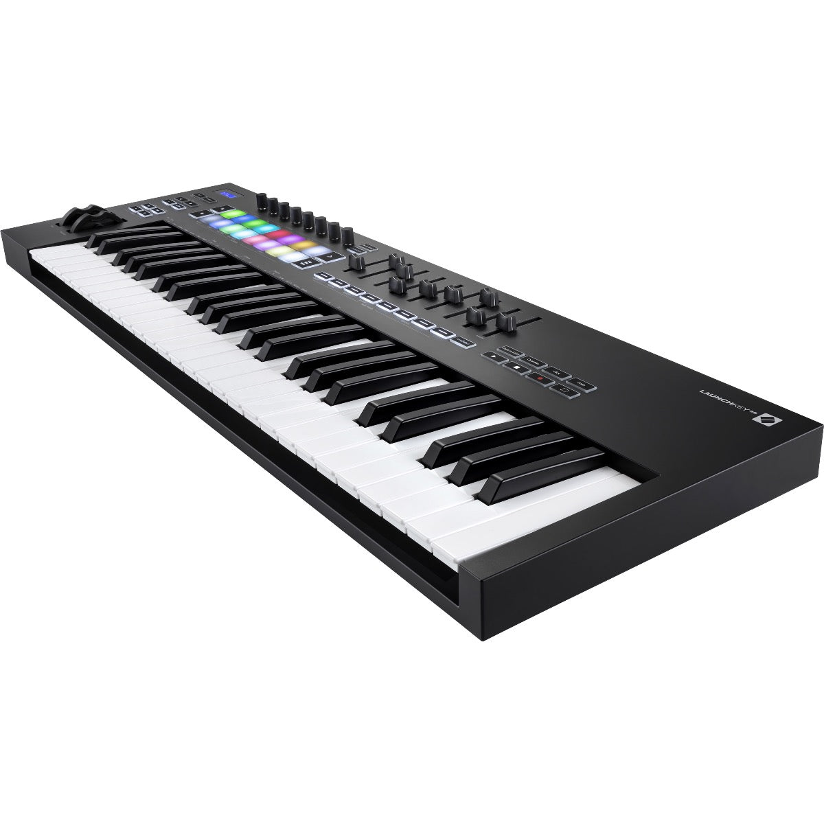 3/4 view of Novation Launchkey 49 MK3 Keyboard Controller showing top, front and right side