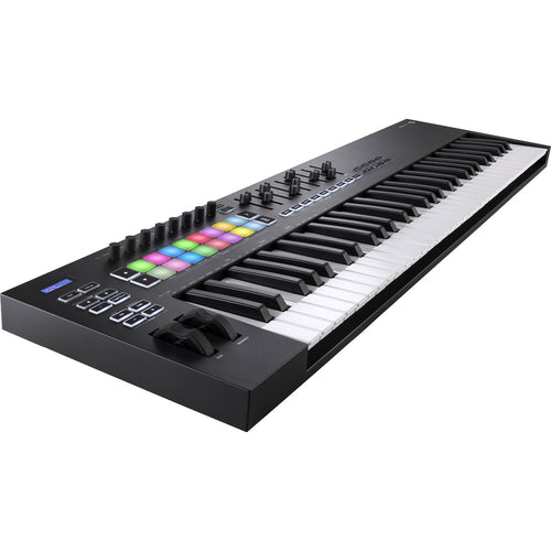 3/4 view of Novation Launchkey 61 MK3 Keyboard Controller showing top, front and left side