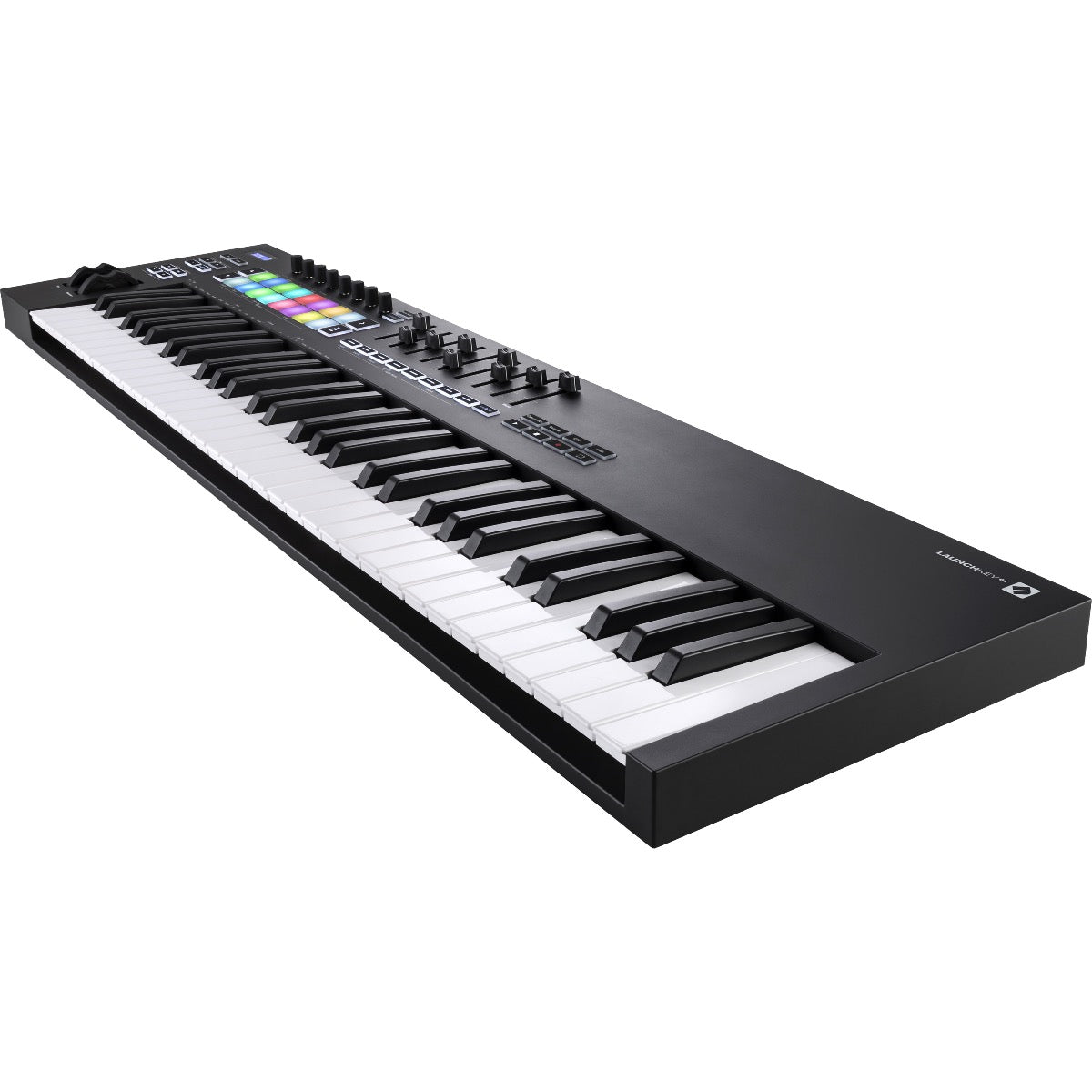 3/4 view of Novation Launchkey 61 MK3 Keyboard Controller showing top, front and right side