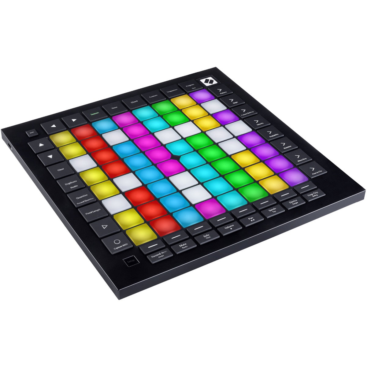 3/4 view of Novation Launchpad Pro MK3 Grid Controller for Ableton Live showing top, front and left side