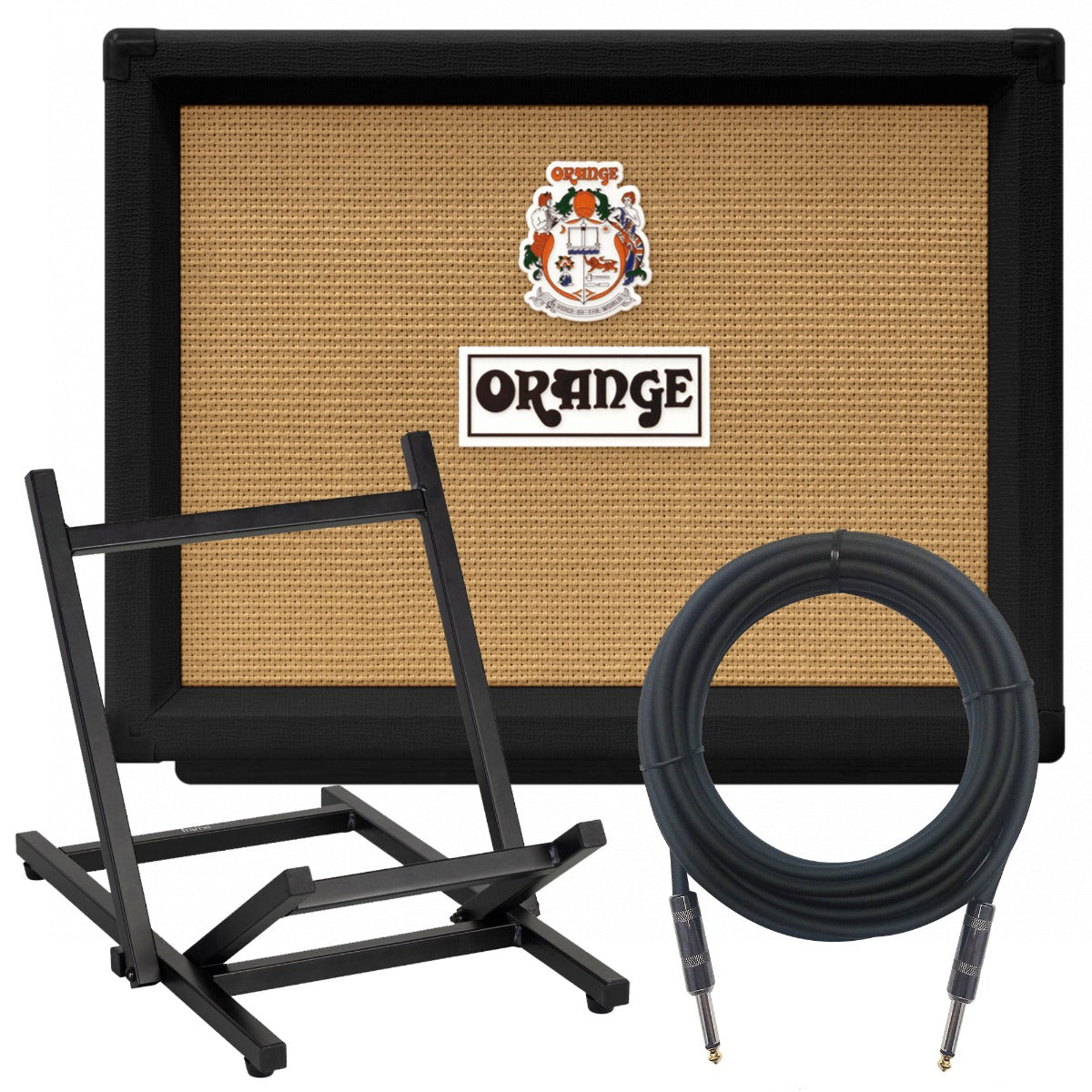 Collage of the components in the Orange TremLord 30 Combo Amplifier - Black BONUS PAK bundle