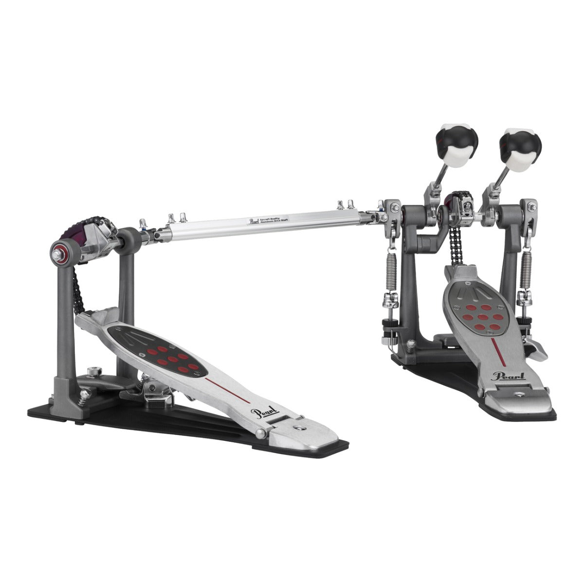 Rear left angle of the Pearl P2052C Eliminator: Redline Double Bass Drum Pedal