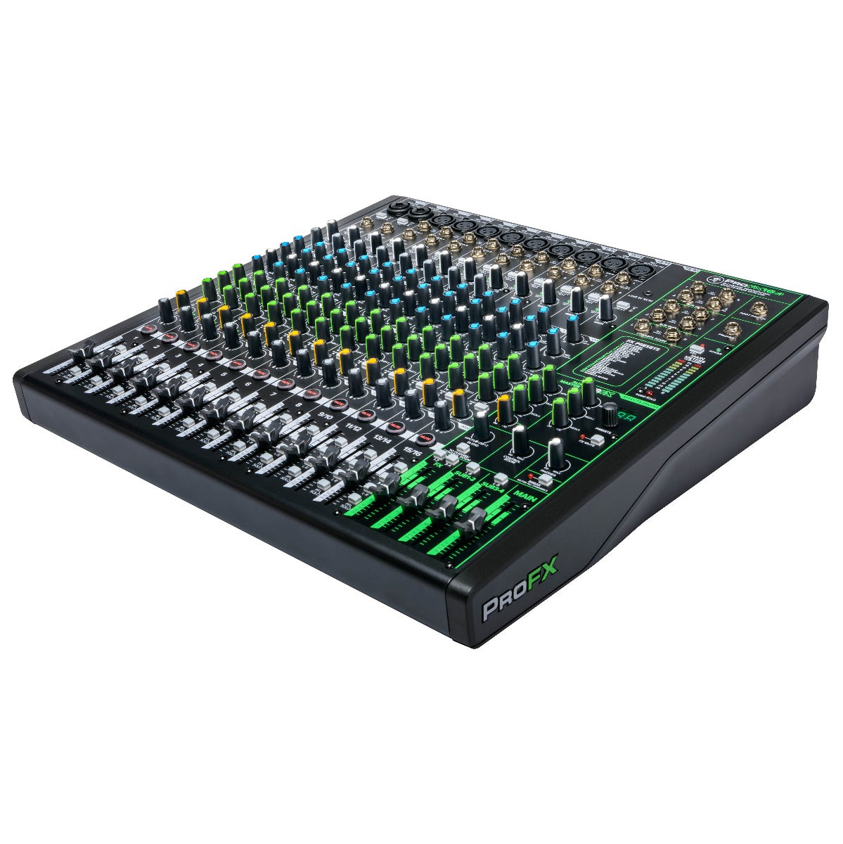 3/4 left view of Mackie ProFX16v3 Effects Mixer with USB