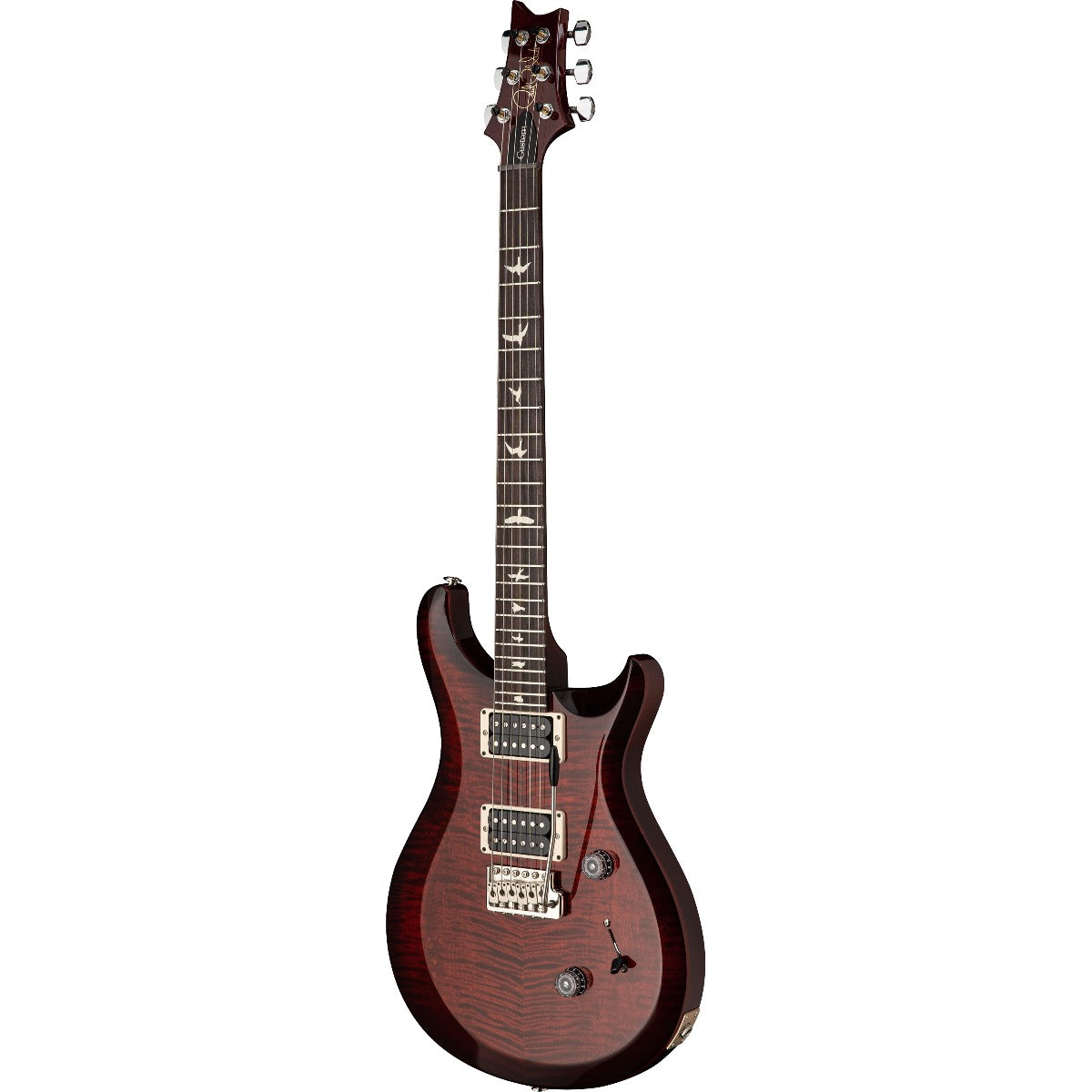 Perspective view of PRS S2 Custom 24 Electric Guitar - Fire Red Burst showing top and right side