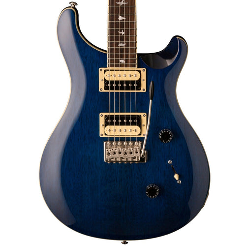 Close-up top view of PRS SE Standard 24 Electric Guitar - Translucent Blue showing body and portion of fingerboard