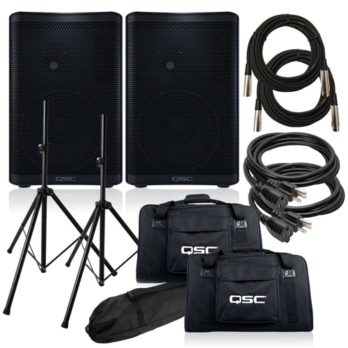 QSC CP12 Powered Speaker AUDIO ESSENTIALS BUNDLE