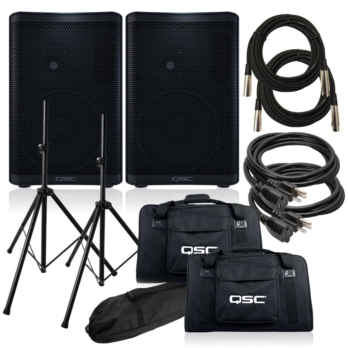 QSC CP12 Powered Speaker AUDIO ESSENTIALS BUNDLE