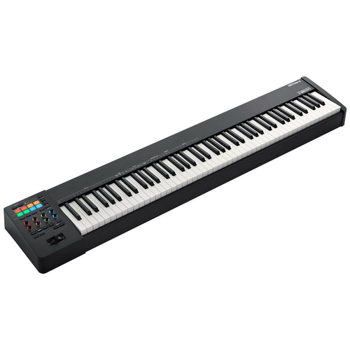 3/4 view of Roland A-88MKII MIDI Keyboard Controller showing top, front and left side