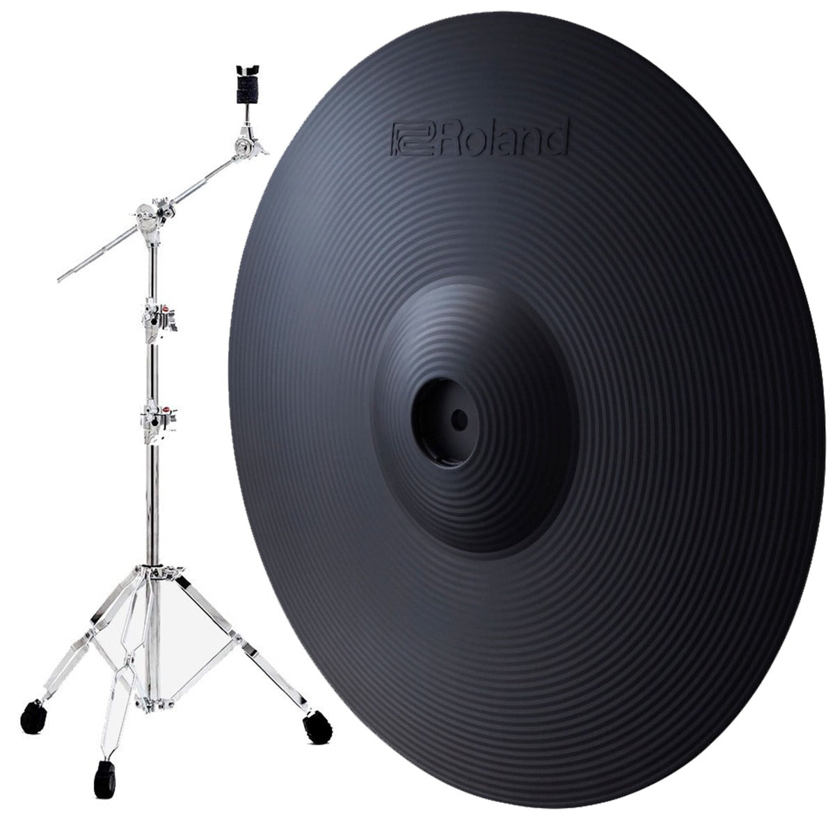 Collage of the Roland CY-14RT VAD-Cymbal 14" Thin Ride CYMBAL PAK showing included components