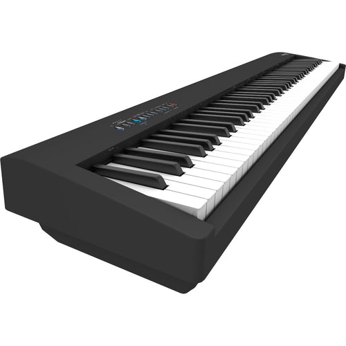 3/4 view of Roland FP-30X Digital Piano - Black showing left side, top and front