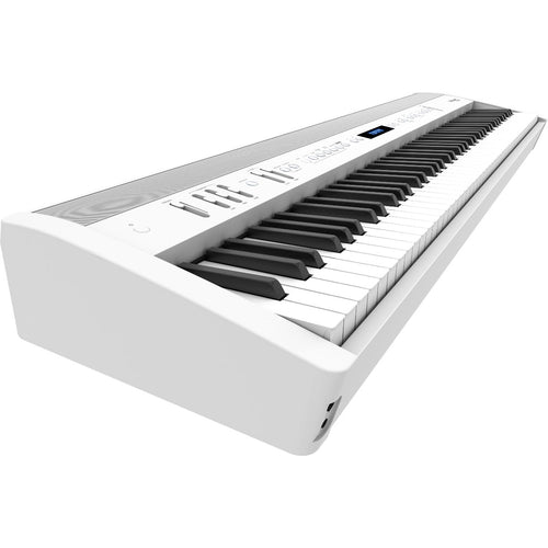 3/4 view of Roland FP-60X Digital Piano - White showing left side, top and front