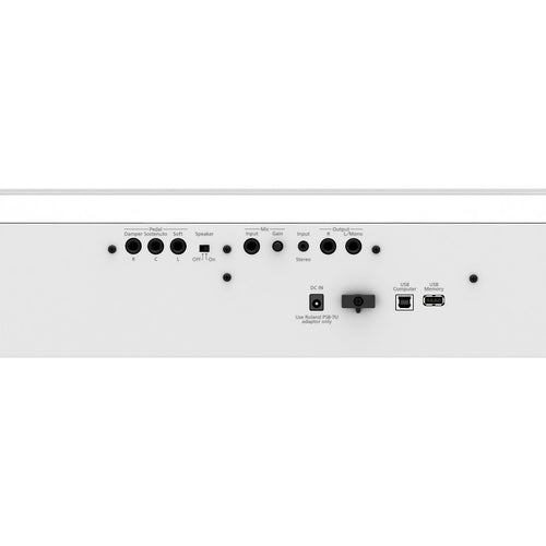 Close-up rear view of Roland FP-60X Digital Piano - White showing audio and data connections