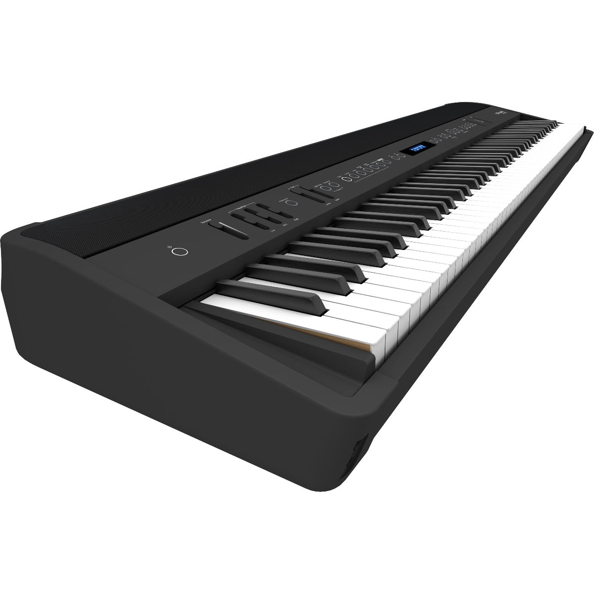 3/4 view of Roland FP-90X Digital Piano - Black showing left side, top and front