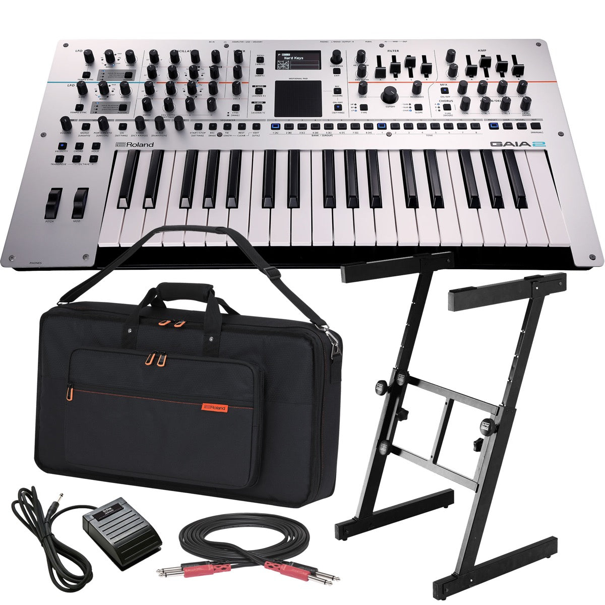 Collage showing components in Roland Gaia 2 Keyboard Synthesizer STAGE RIG