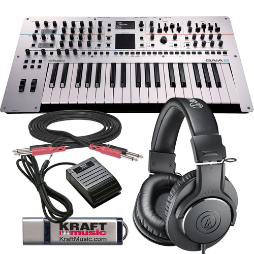 Collage showing components in Roland Gaia 2 Keyboard Synthesizer STUDIO KIT