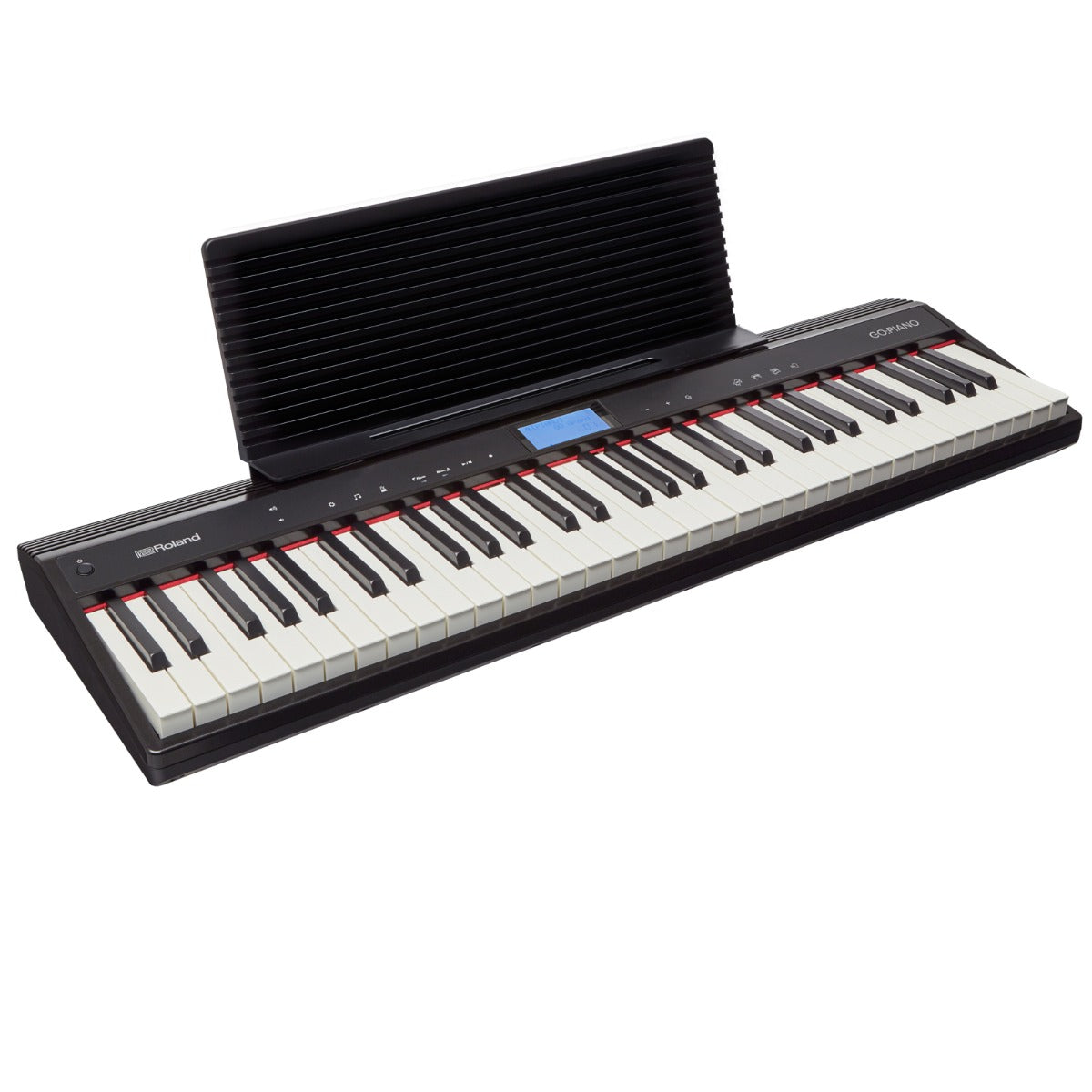 Left angle view of Roland GO:PIANO Portable Keyboard with music rest
