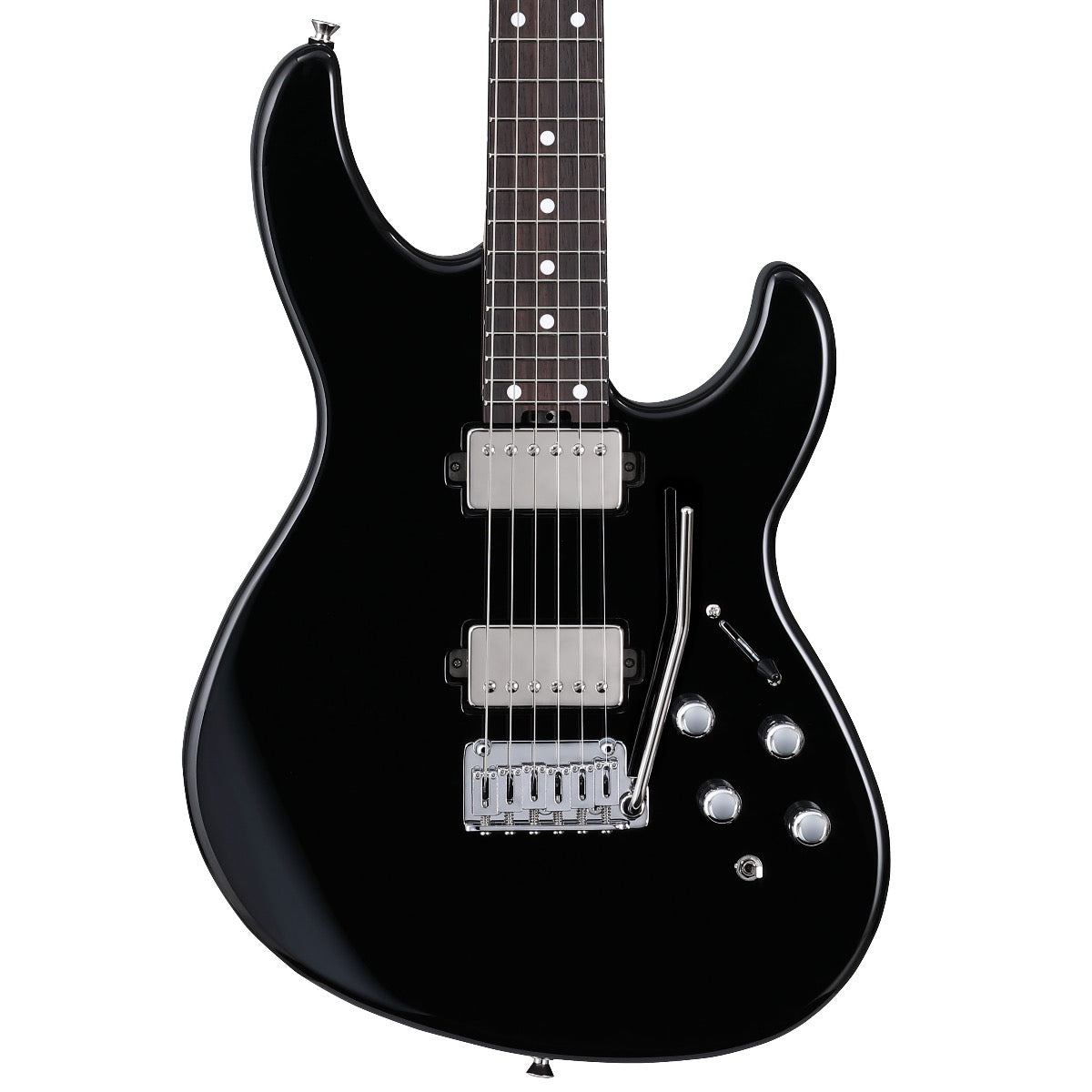 Close-up top view of Boss Eurus GS-1 Electronic Guitar - Black showing body and portion of neck