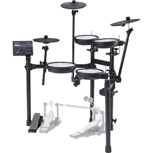 Perspective view of Roland TD-07DMK V-Drums Electronic Drum Set showing back and left side