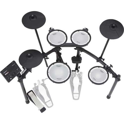 Perspective view of Roland TD-07DMK V-Drums Electronic Drum Set showing top and back