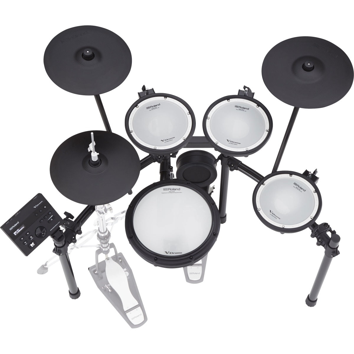 Perspective view of Roland TD-07KVX V-Drums Electronic Drum Set showing top and back