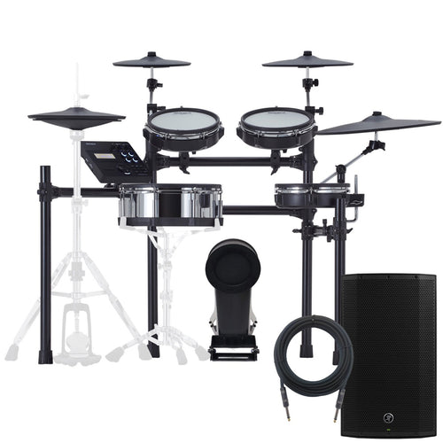Collage of the Roland TD-27KV2 V-Drums Electronic Drum Set MONITOR KIT showing included components