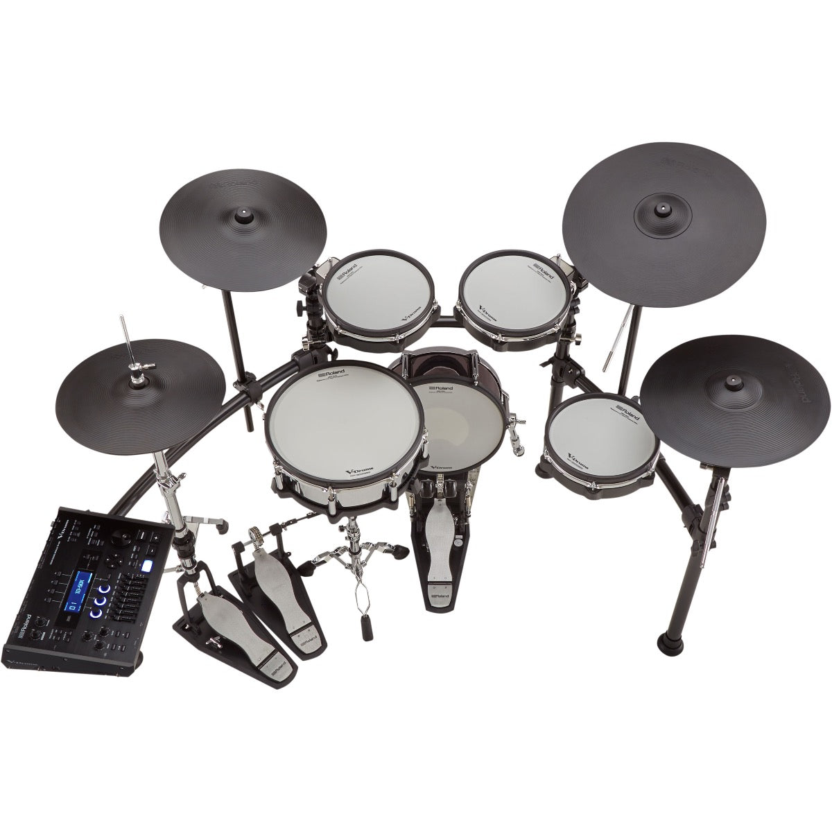 Perspective view of Roland TD-50K2 V-Drums Electronic Drum Set showing top and back