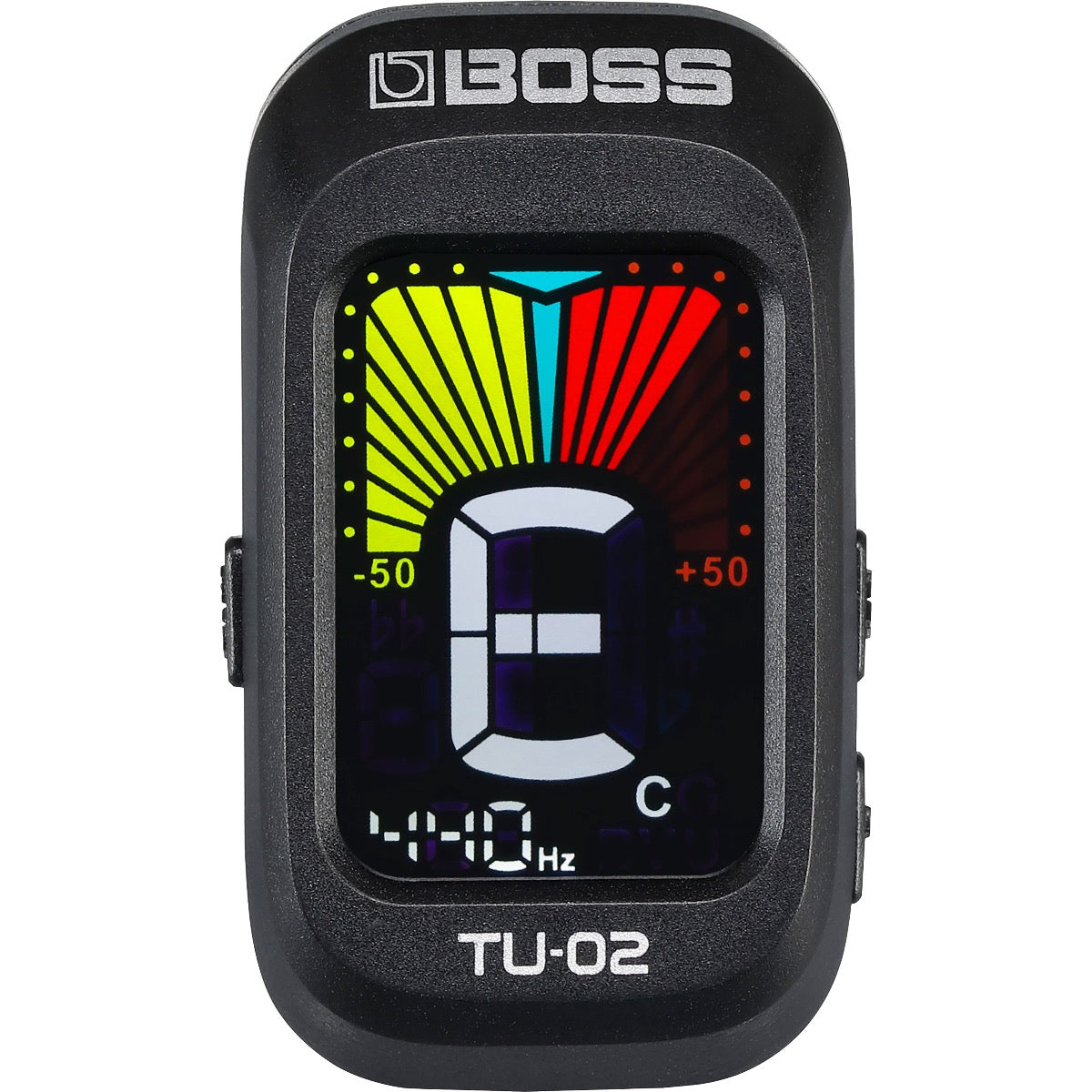 Top view of Boss TU-02 Clip-On Chromatic Tuner for Guitar, Bass, Ukulele and More