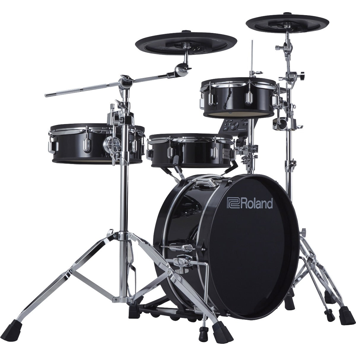Perspective view of Roland VAD103 V-Drums Acoustic Design 4pc Kit showing front and left side