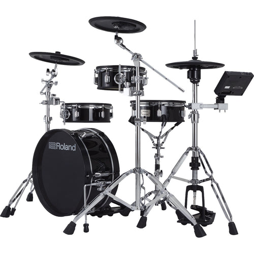 Perspective view of Roland VAD103 V-Drums Acoustic Design 4pc Kit showing front and right side