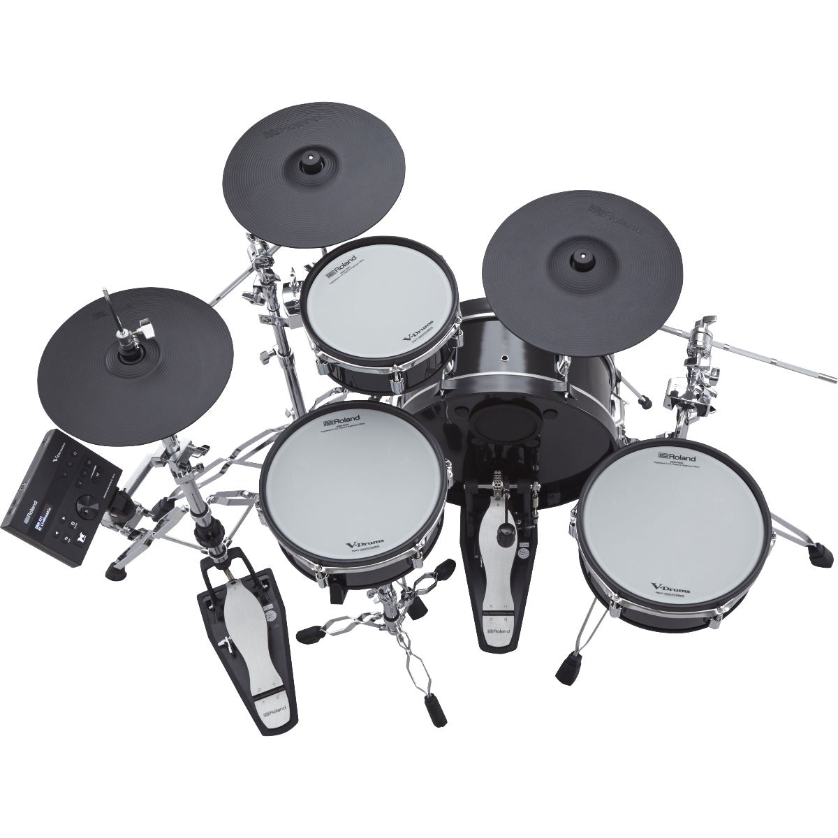 Perspective view of Roland VAD103 V-Drums Acoustic Design 4pc Kit showing top and back