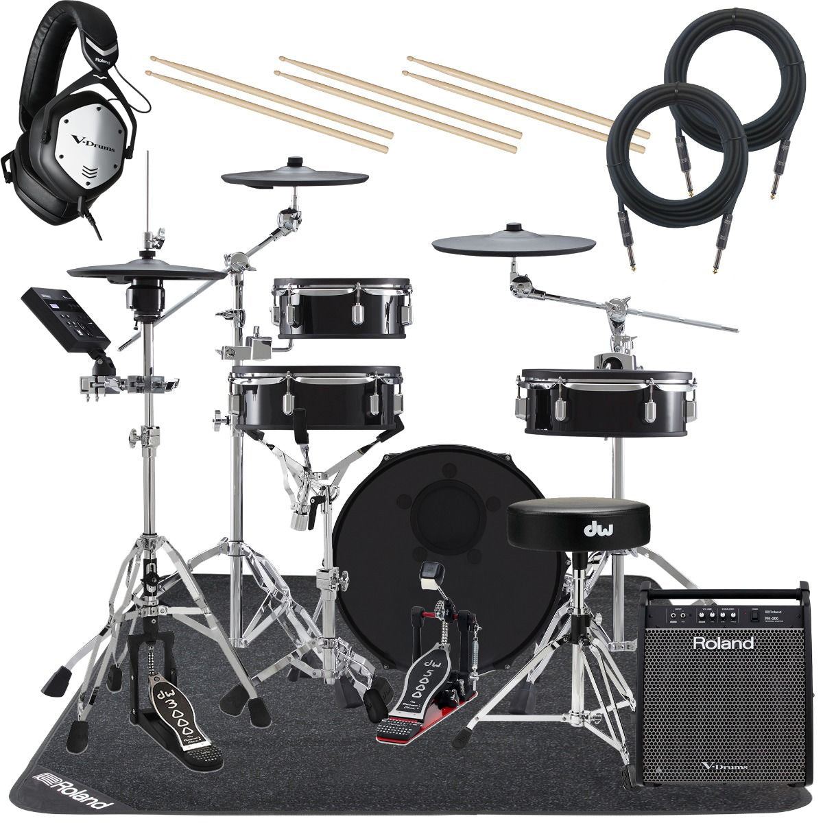 Collage image of the Roland VAD103 V-Drums Acoustic Design 4pc Kit ULTIMATE DRUM BUNDLE