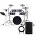 Collage of the Roland VAD307 V-Drums Acoustic Design 5pc Kit MONITOR KIT showing included components