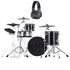 Collage of the Roland VAD504 V-Drums Acoustic Design 4pc Kit BONUS PAK showing included components