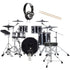 Collage of the Roland VAD507 V-Drums Acoustic Design 5pc Kit DRUM ESSENTIALS BUNDLE showing included components