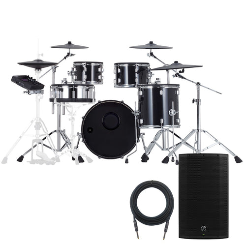 Collage of the Roland VAD507 V-Drums Acoustic Design 5pc Kit MONITOR KIT showing included components