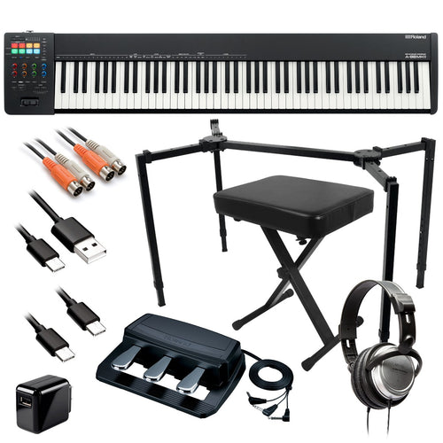 Collage image of the Roland A-88MKII MIDI Keyboard Controller STUDIO RIG