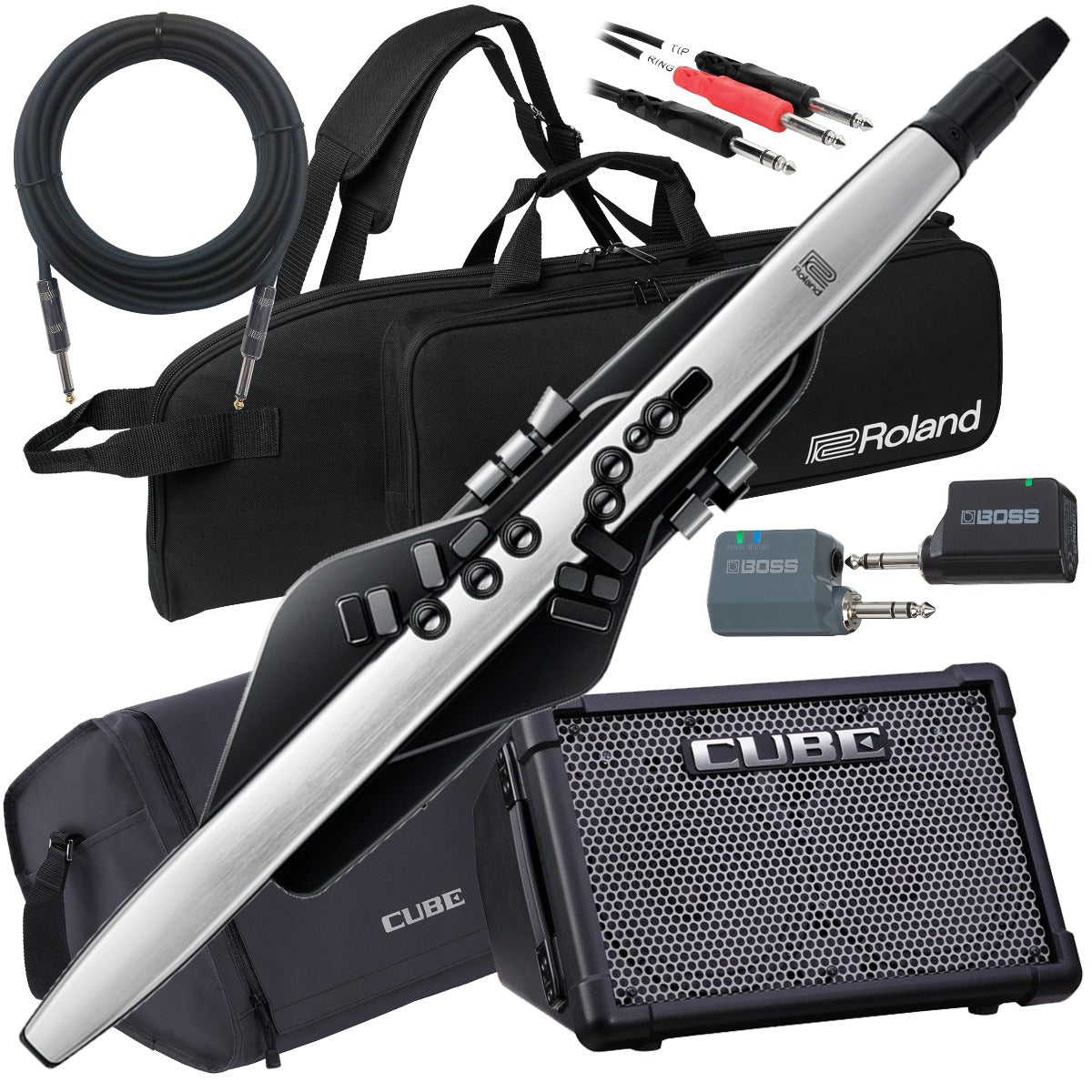 Collage image of the Roland Aerophone Pro AE-30 Digital Wind Instrument STAGE RIG
