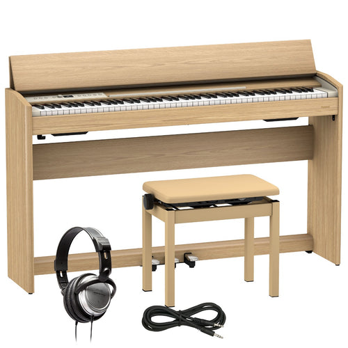Collage image of the  Roland F701 Digital Piano - Light Oak COMPLETE HOME BUNDLE