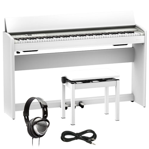 Collage image of the Roland F701 Digital Piano - White COMPLETE HOME BUNDLE